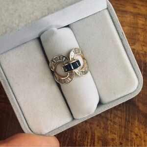 Estate 18k Gold Sapphire 1.25ct & Diamonds 1.32ct Baguette Loop Ring Sz 6.75